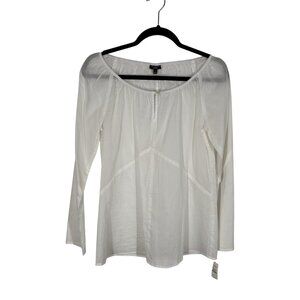 Talbots Women SZ 4 Ivory Sheer Long Sleeve Round Elastic Neckline Blouse NWT